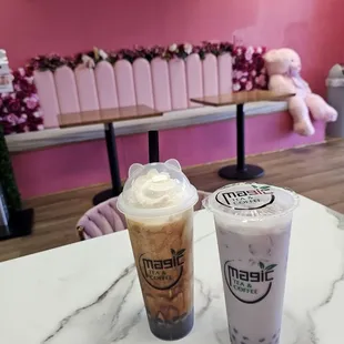 Tiger Milk Tea Smoothie with Boba  and Taro Milk Tea with Boba