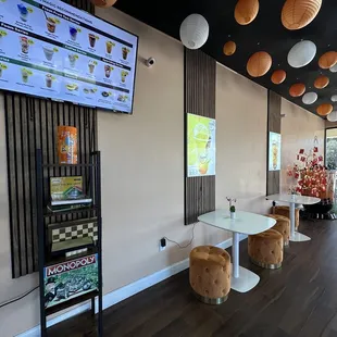 They offer games. Super cute boba shop to meet up w/ friends.