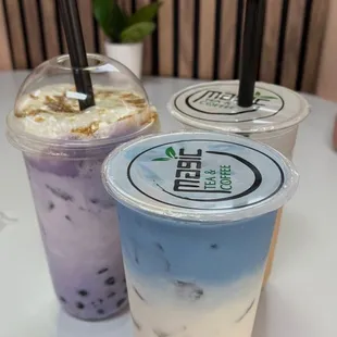Taro Cream Brulee Latte, Butterfly Pea Flower Milk Tea