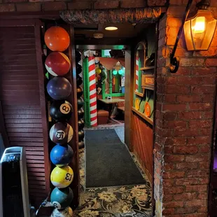 the entrance to a bar