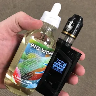 120ml Big Worm with a SMOK Alien mod and a Combo RDTA I got from Magic Vapor.