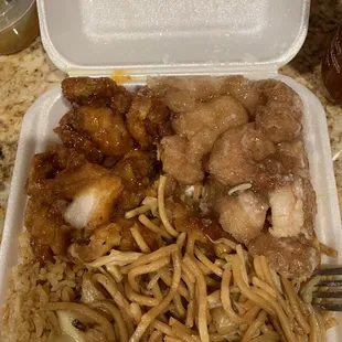 I ate a few bites already but orange chicken and honey walnut shrimp combo