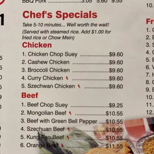 Chicken/beef menu