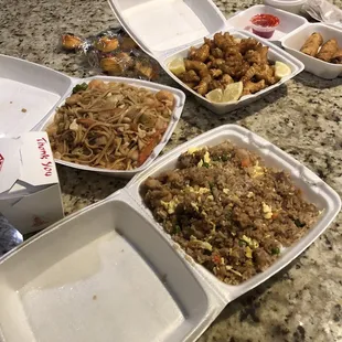 Chinese Food Take-Out: fried rice, lo mein, lemon chicken