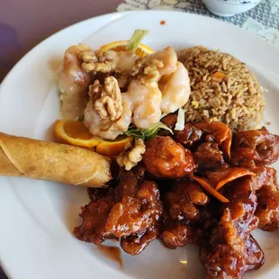 Individual Combo B:  Honey Walnut Shrimp and Orange Chicken with Fried Rice.