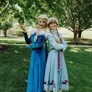 Available during the holidays, these Frozen sisters can come in their holiday dresses!