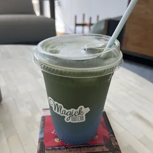 Iced Magick Matcha - matcha, oat milk, coconut water, blue majik, vanilla, pink himalayan salt