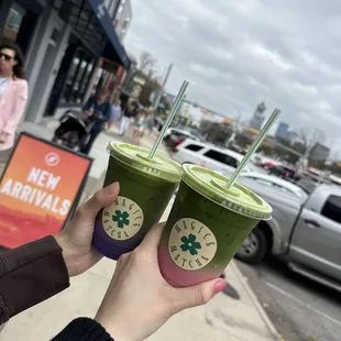 ube matcha and pink matcha