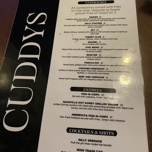 Menu - as of March 2023