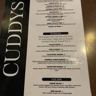 Menu - as of March 2023