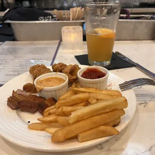 Calamari thick fries and yes. Pork belly