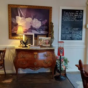 a table and chairs in a room