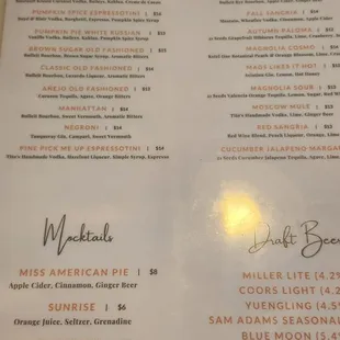 Drink menu - great cocktails - loved the Magnolia Sour!!