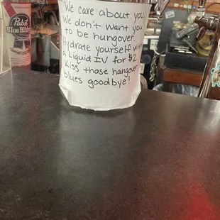 a jar with a note on it