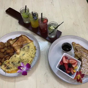 Mojito Mocktail Flight, Veggie Omlette and French Toatst