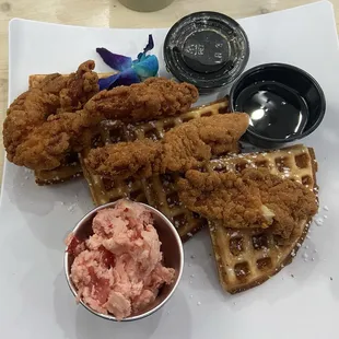 Chicken and Waffles with Strawberry Butter