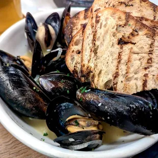Mussels. Sourdough nice and chewy