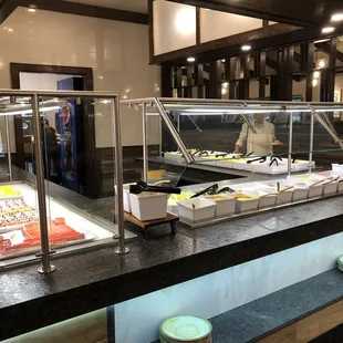 Salad bar has two sides, plus the dessert bar.