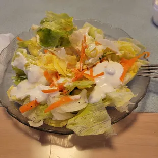 Fresh salad with blue cheese dressing..