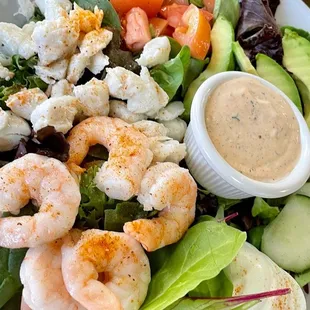 Seafood Cobb salad with shrimp and crab