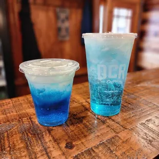 a blue drink and a blue drink