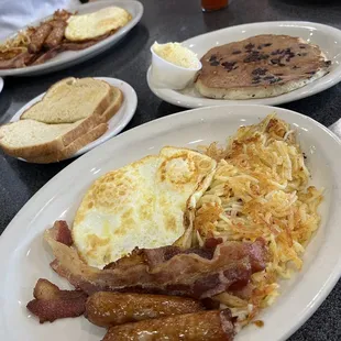 2-egg Breakfast With Meat Chocolate chip Pancake