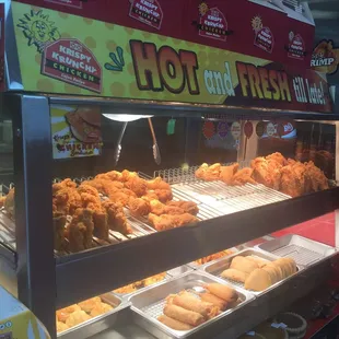 a display case of fried food