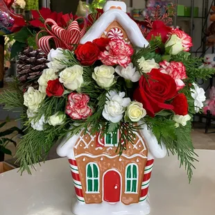 Gingerbread House Bouquet ( Keepsake Cookie Jar)