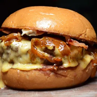 House Burger - House Made American Cheese, Dill Pickle Remoulade, Applewood Smoked Bacon, Bourbon Onions