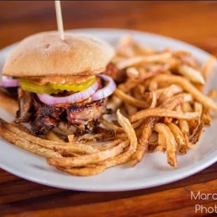 a burger and french fries