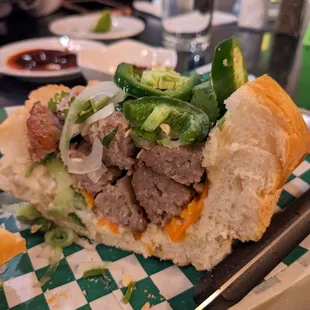 Cross section grilled pork banh mi