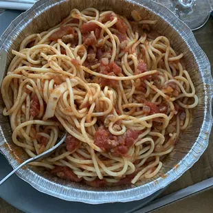 Spaghetti with meatballs! Don&apos;t see meatballs? It&apos;s because they&apos;re not there