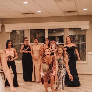 Dance floor bouquet toss