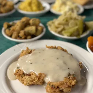 I had delicious  chicken fried chicken, fried okra, and cabbage