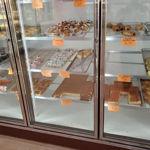 a display case full of pastries