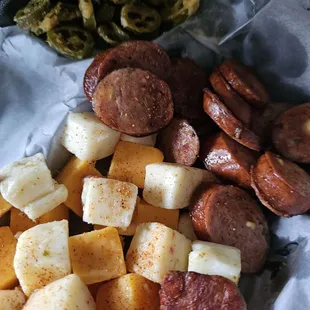 Sausage and cheese with fried jalapeños