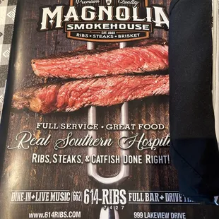 the menu for the restaurant