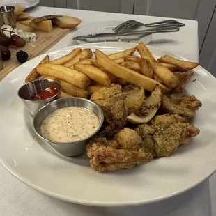 Southern fried shrimp with jalapeño tartar and fries