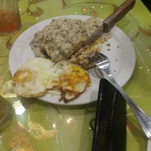 Pork chop eggs and gravy