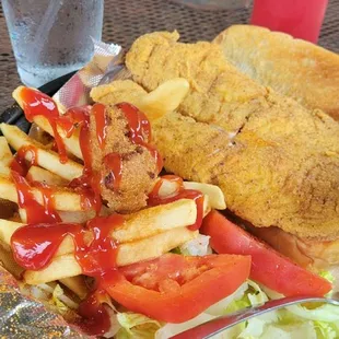 Fried grouper sandwich with fries