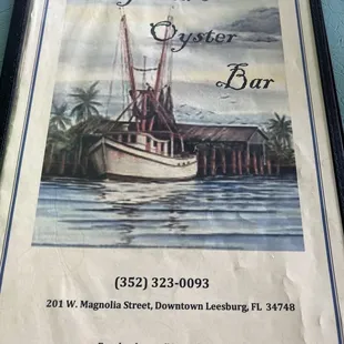 Menu with telephone number