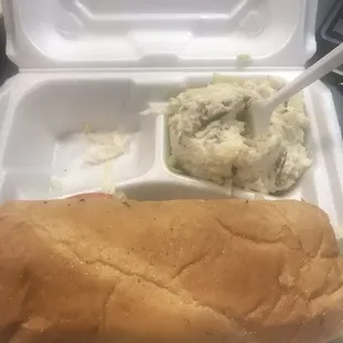 Shrimp po boy with potato salad