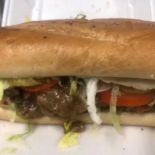 Surf n turn po'boy, with roast beef and shrimp