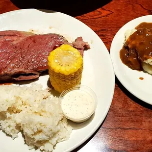 Prime Rib with Rice, Mashed Potatoes and Gravy