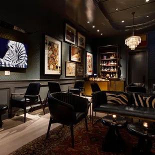 a bar with a zebra print wallpaper