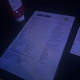 a menu and ketchup
