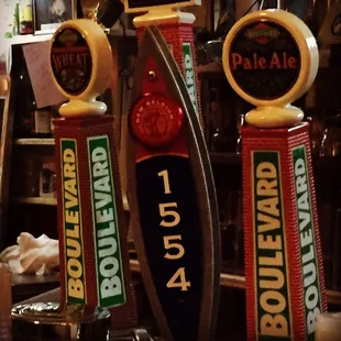 a variety of beer taps