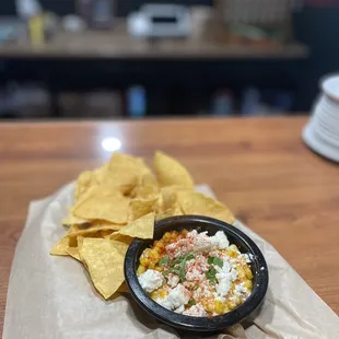 Elote Dip with housemade chips