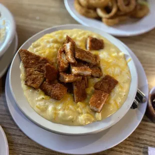 Mac and cheese with added Buffalo chicken