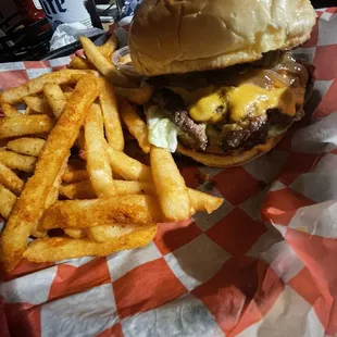Magoo Burger (everything on it) with Creole seasoned fries